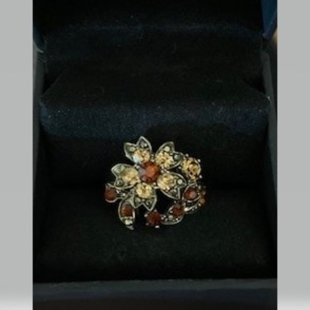 Yellow-n-Brown Stone Flower Ring